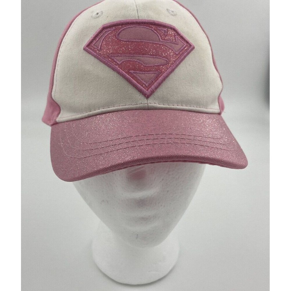 Supergirl Youth Baseball Cap Adjustable Girls Pink White Glitter LOGO Summer Fun